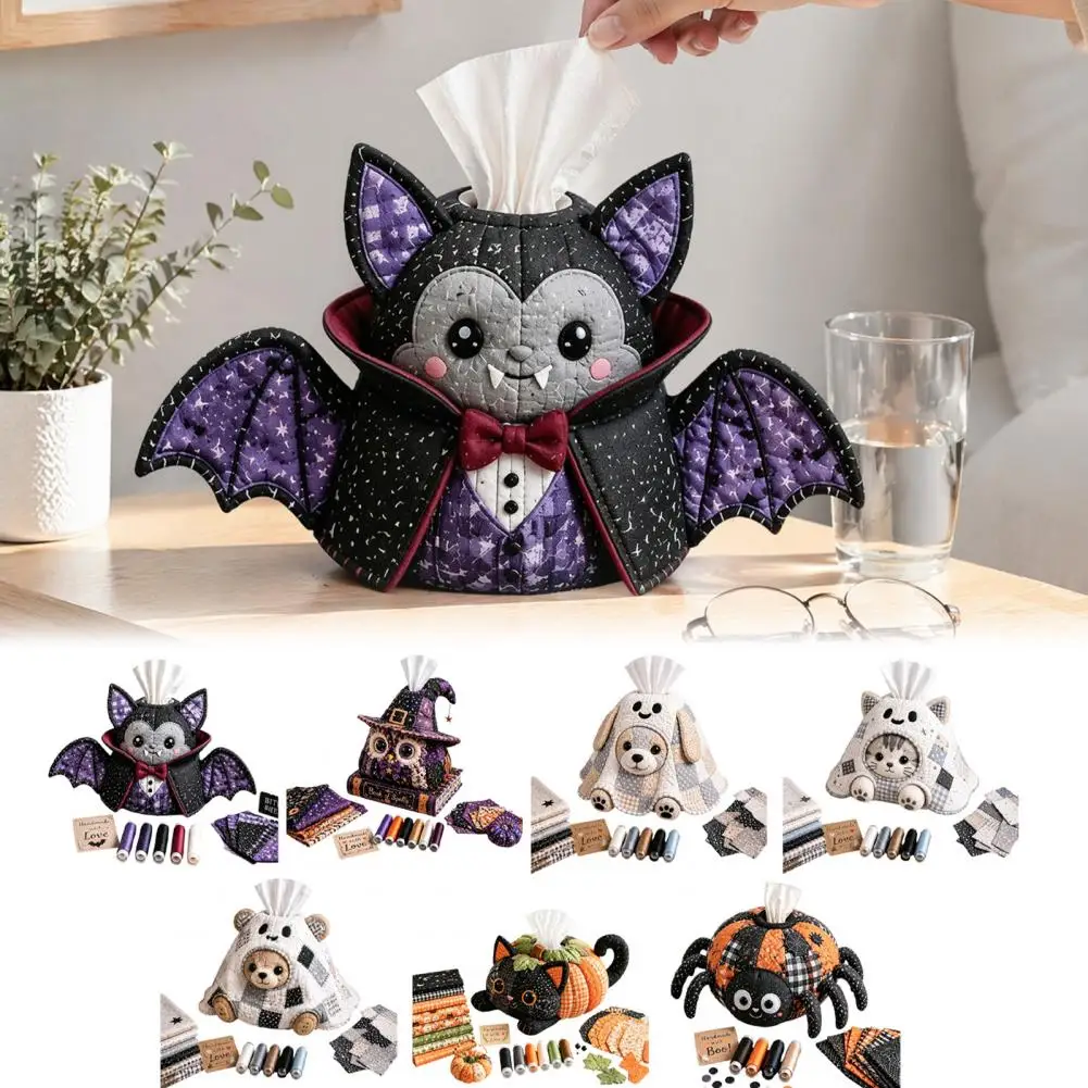Patchwork Fabric Bundle Halloween Patchwork Fabric Craft Set Diy Sewing Kit for Quilted Tissue Box Cover Handicraft Home for Her