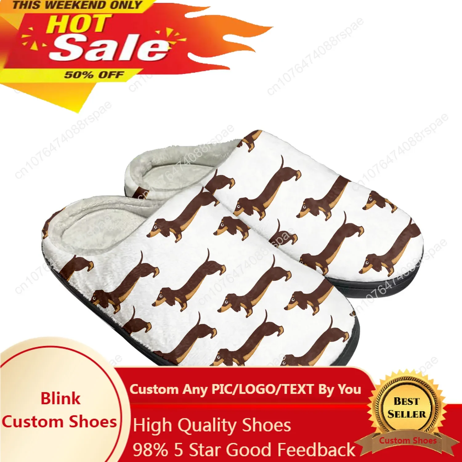 Schattige Teckel Hond Thuis Katoen Op Maat Slippers Heren Dames Sandalen Pluche Slaapkamer Casual Houden Warme Schoen Thermische Slipper Zwart