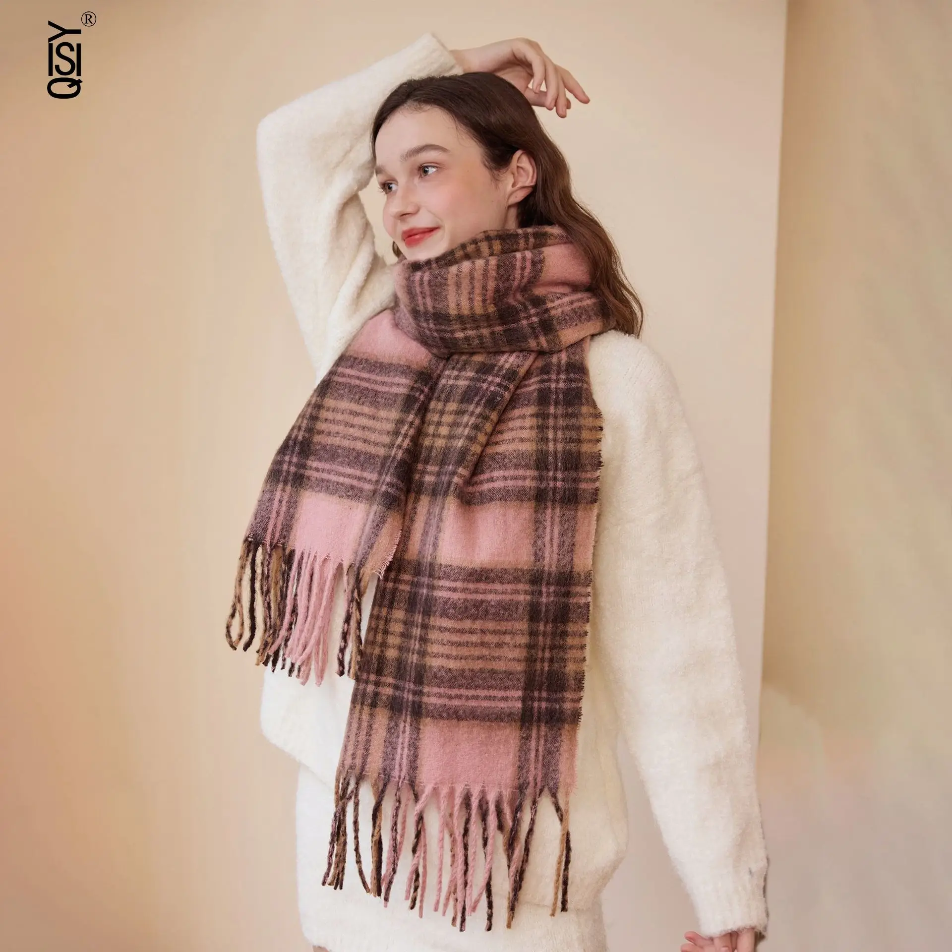 

European and American Retro Atmosphere, Warm Faux Cashmere Checkered Scarf, Women's Shawl, Student Couple's Scarf