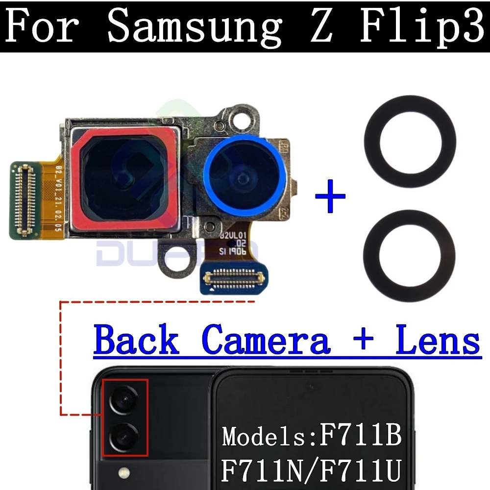 Rear Camera Flex Cable For Samsung Galaxy Z Flip3 5G F711 Flip 3  Front Selfie Facing Main Back Camera Glass Lens Parts