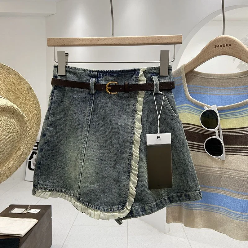 

In The Summer of 2024, High Waist and Slim Denim Shorts Were Designed for Women, and Slim A-shaped Loose Denim Skirt Pants.