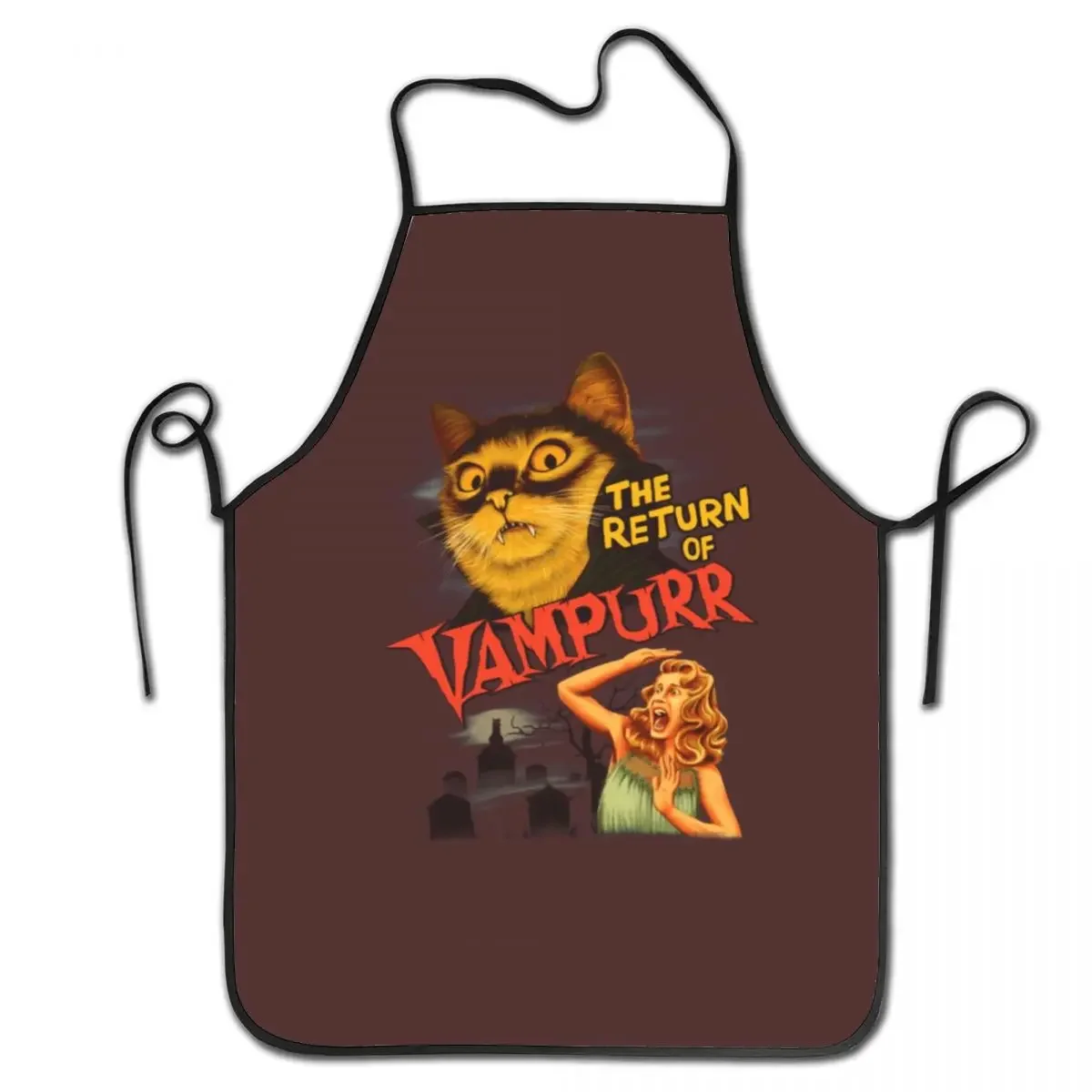 Scary Cat Funny Vampire Kitty Aprons Men Women The Return Of Vampurr Adult Kitchen Chef Bib Tablier Cuisine Cooking Baking