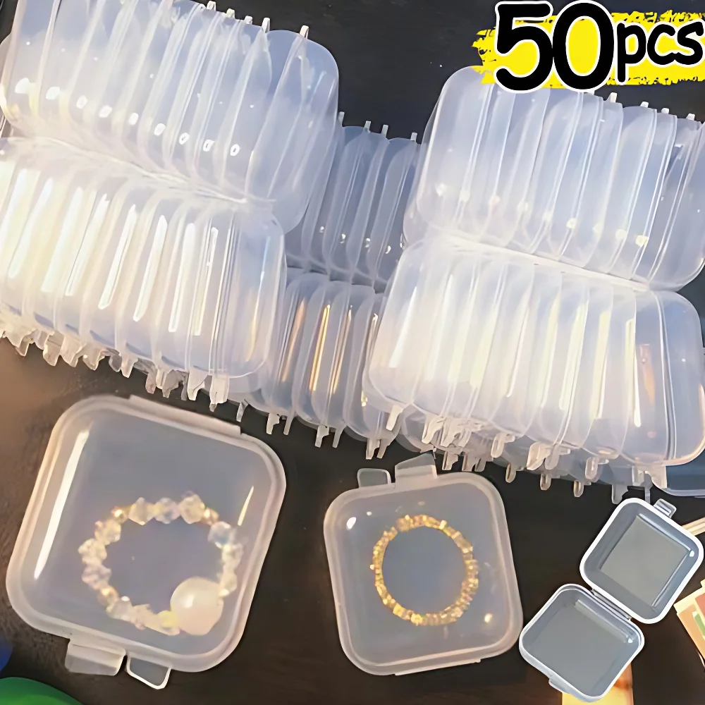 10/50pcs Mini Square Storage Box Transparent Plastic Flip Cover Small Case Pill Jewels Dustproof Storage Pack Boxes Wholesale