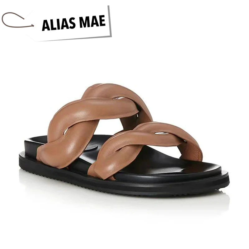 ALIAS MAE genuine leather cross woven flat bottomed straight ribbon women's home and outdoor leisure versatile slippers