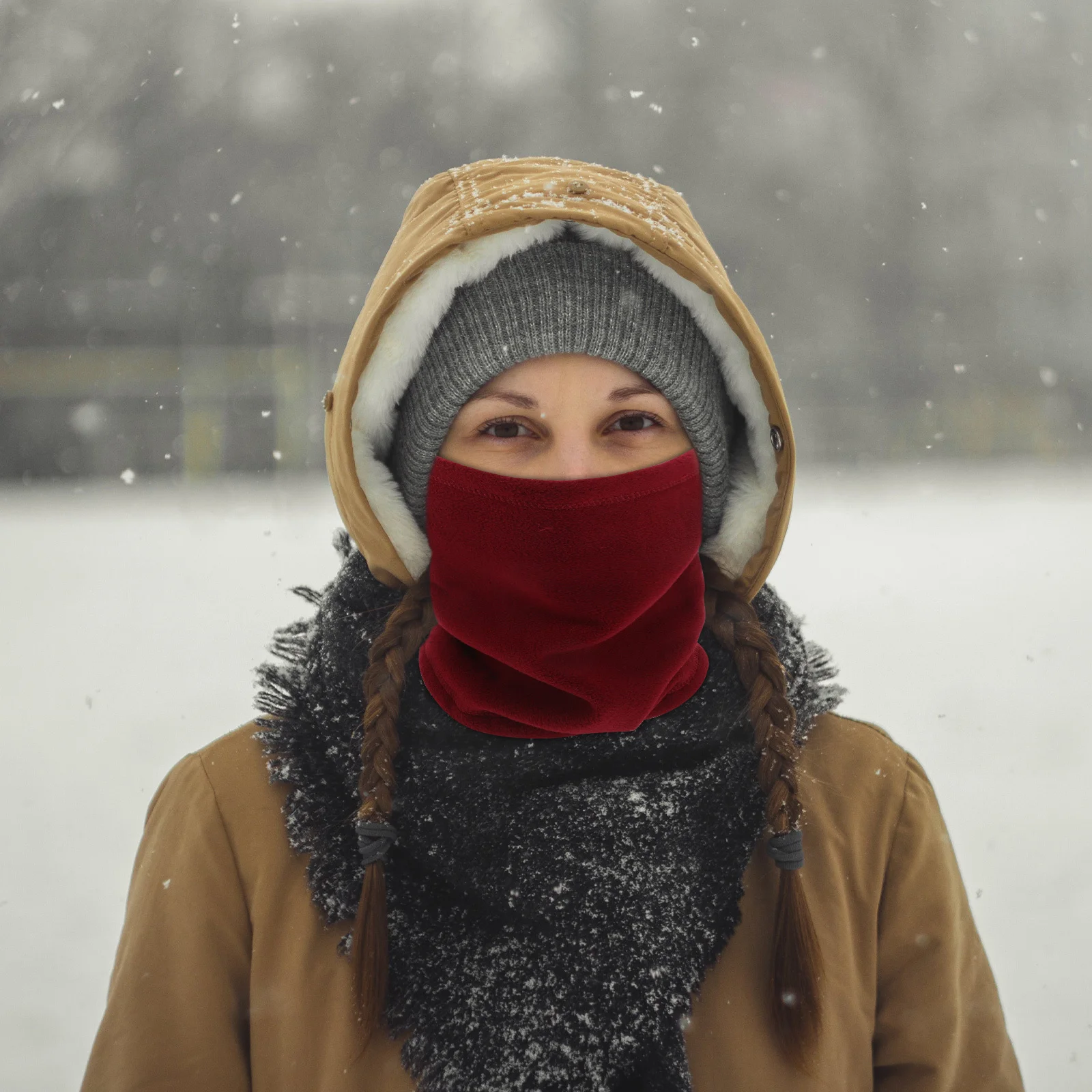 

Outdoor Pull Cord Neck Gaiter Thick Fleece Warm Windproof Thermal Protector For Skiing Snowboard Hiking Cycling Unisex