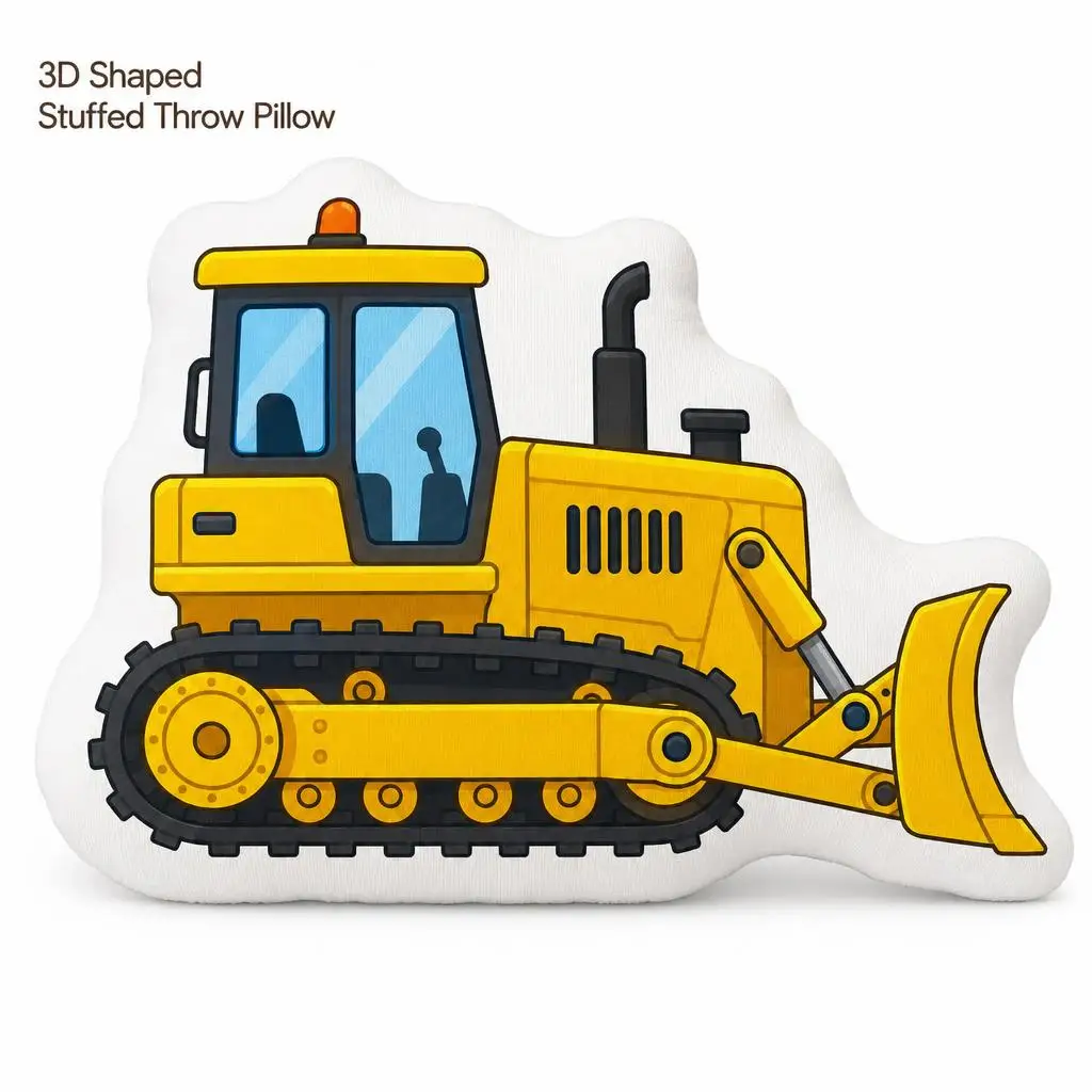 Yellow Crawler Bulldozer Cartoon Plush Pillow Cushion Children's Bedroom Gifts Stuffed Throw Pillow Home Decor Gift Sofa Bed