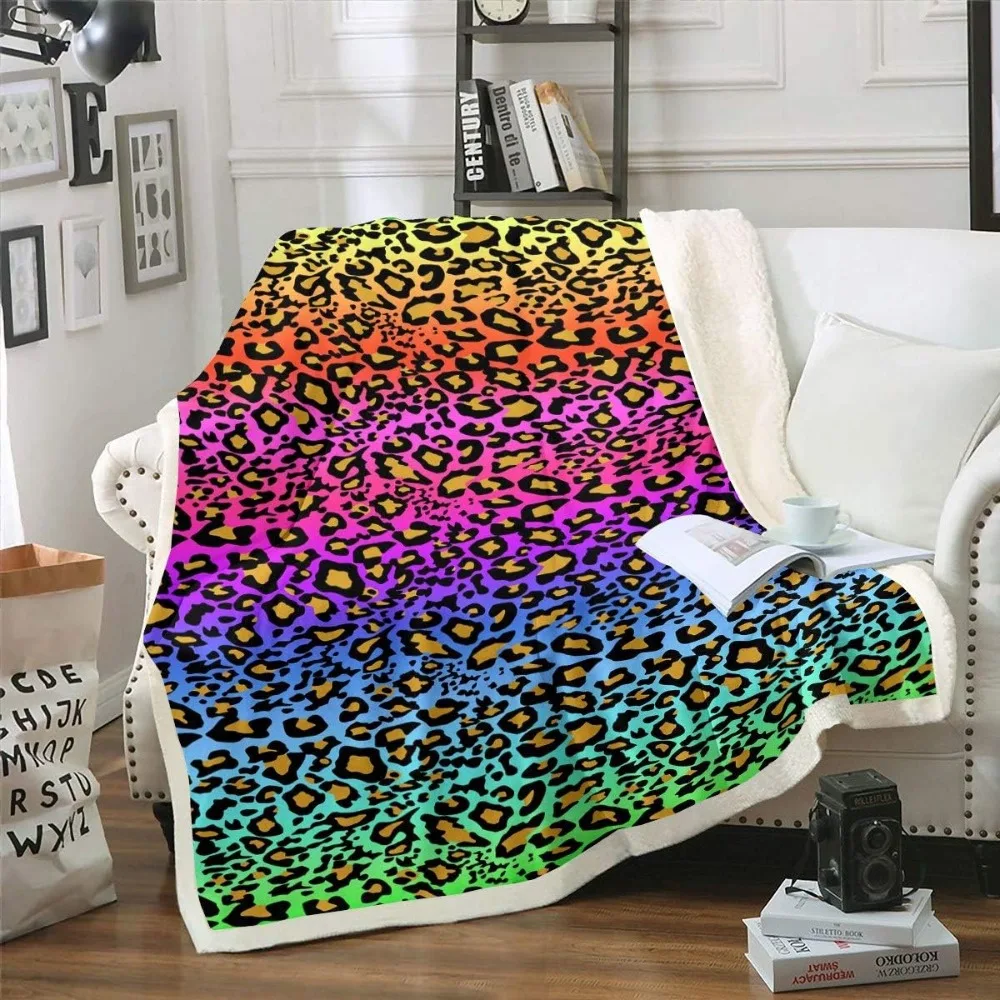 

Women Leopard Print Plush Blanket Chic Rainbow Cheetah Print Fleece Throw Blanket for Sofa Couch Daughter Luxury Colorful Decor