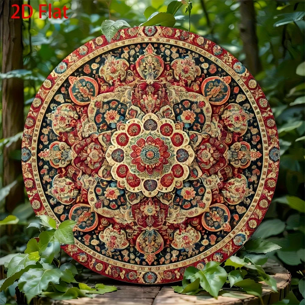 Vintage persisches geometrisches 2D-Flach-Rund-Metallschild – antike florale Aluminium-Wanddekoration, einfach aufzuhängen für Zuhause, Bar, Café, Garage