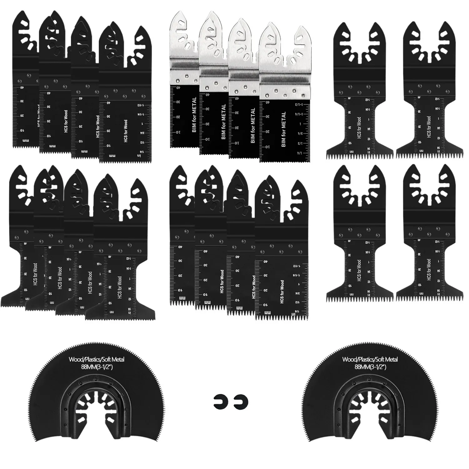 24Pcs Oscillating Saw Blades Quick Release Universal Oscillating Tool Blades Wood Plastics and Metal Multitool Blade Kits