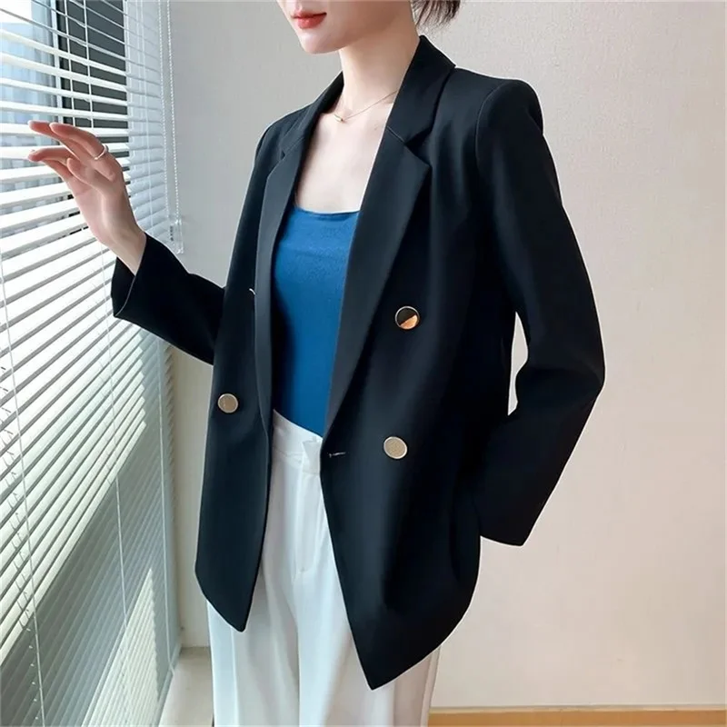 

Женский костюм, пиджак, элегантное пальто, весна-осень 2026, модный корейский пиджак, роскошный двубортный пиджак, однотонные женские топы, одежда