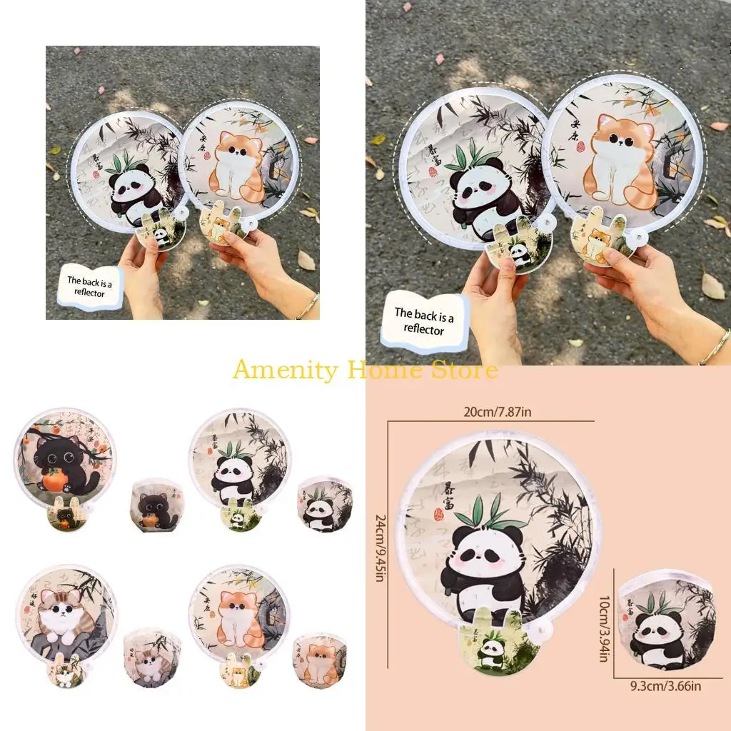 F26C 4Pcs Round Foldable Hand Fan,Handheld Round Folding Fan Cats Handheld Fan Foldable Cooling Fan for Travel,Event