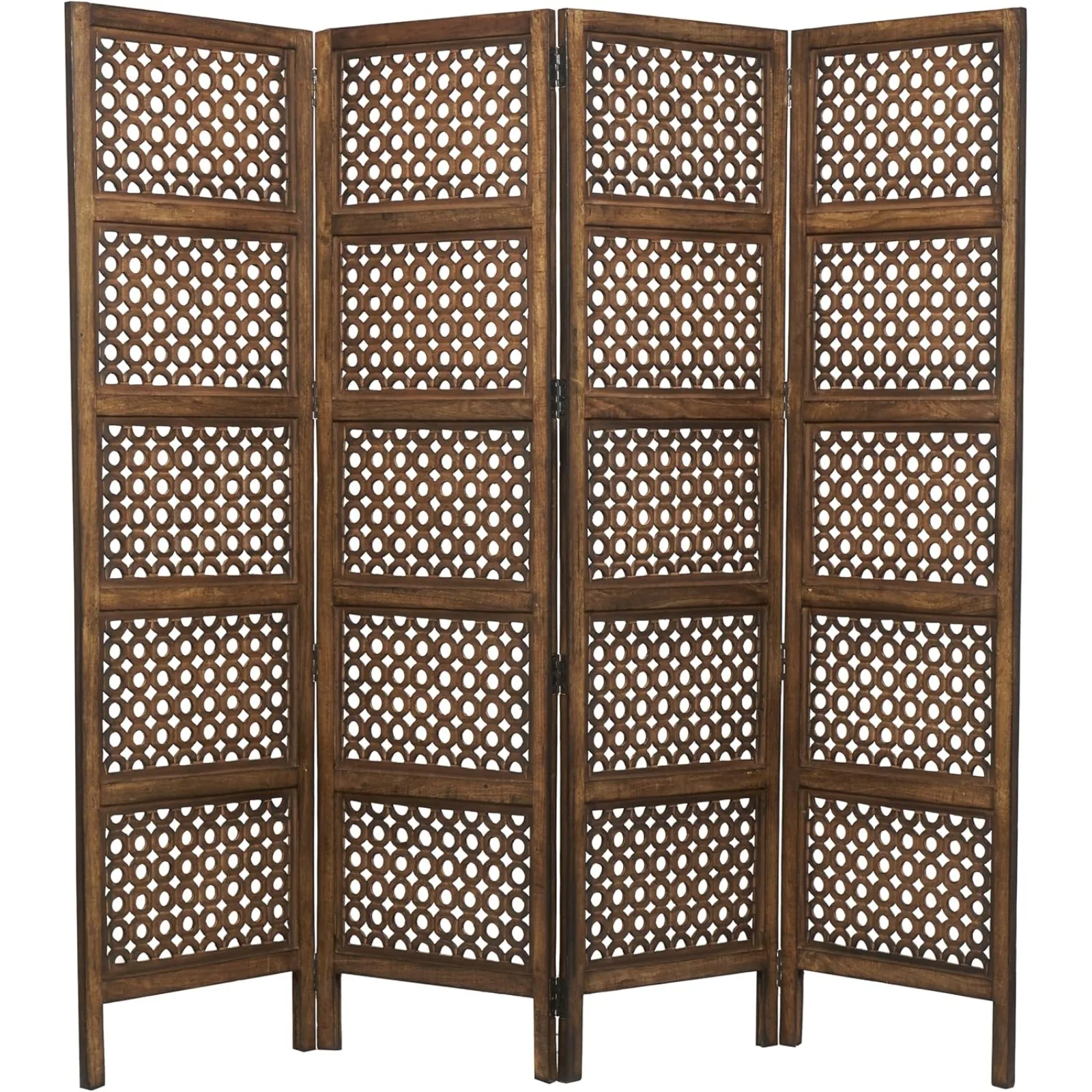 US Wooden Floral Handmade Partition Room Divider Screen, LARGE SIZE, Brown