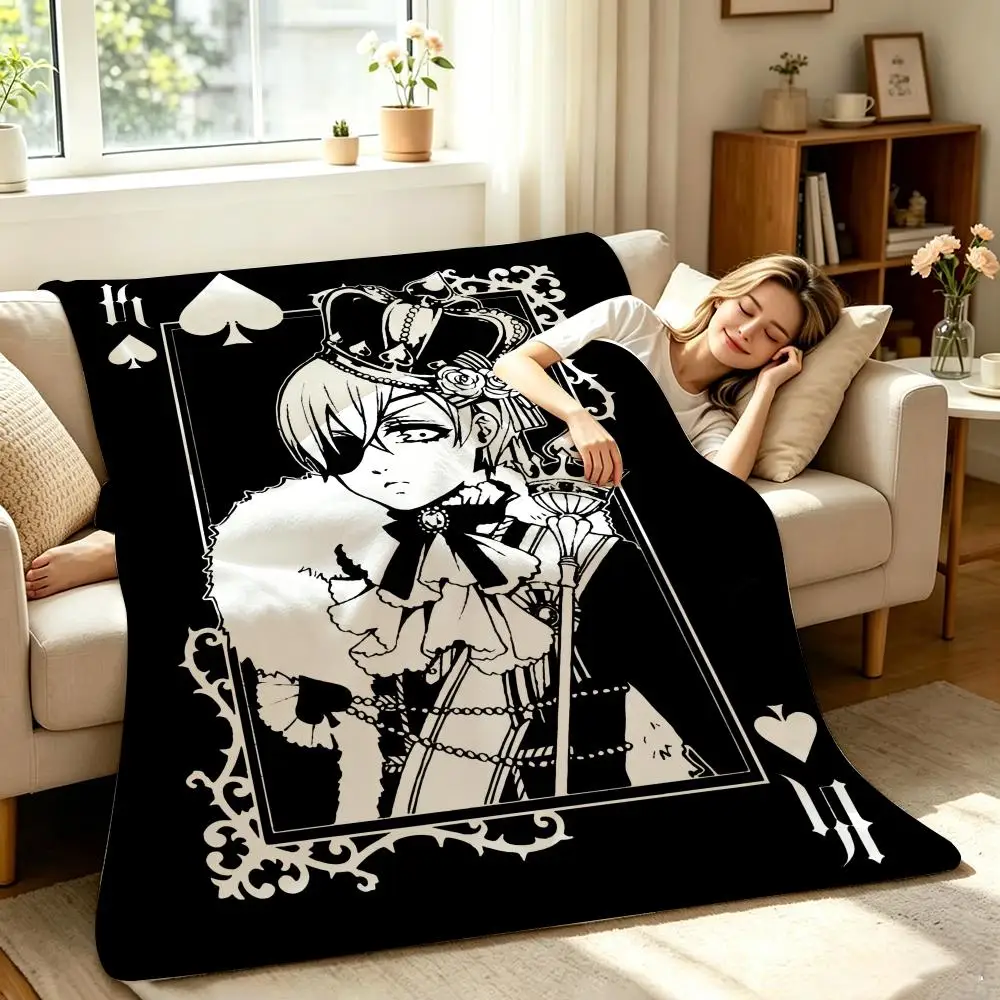 Anime B-Black B-Butler S-Square E-Enix Throw Soft Warm Flannel Throw Blanket, Multi-use for Sofa Bed Office Nap