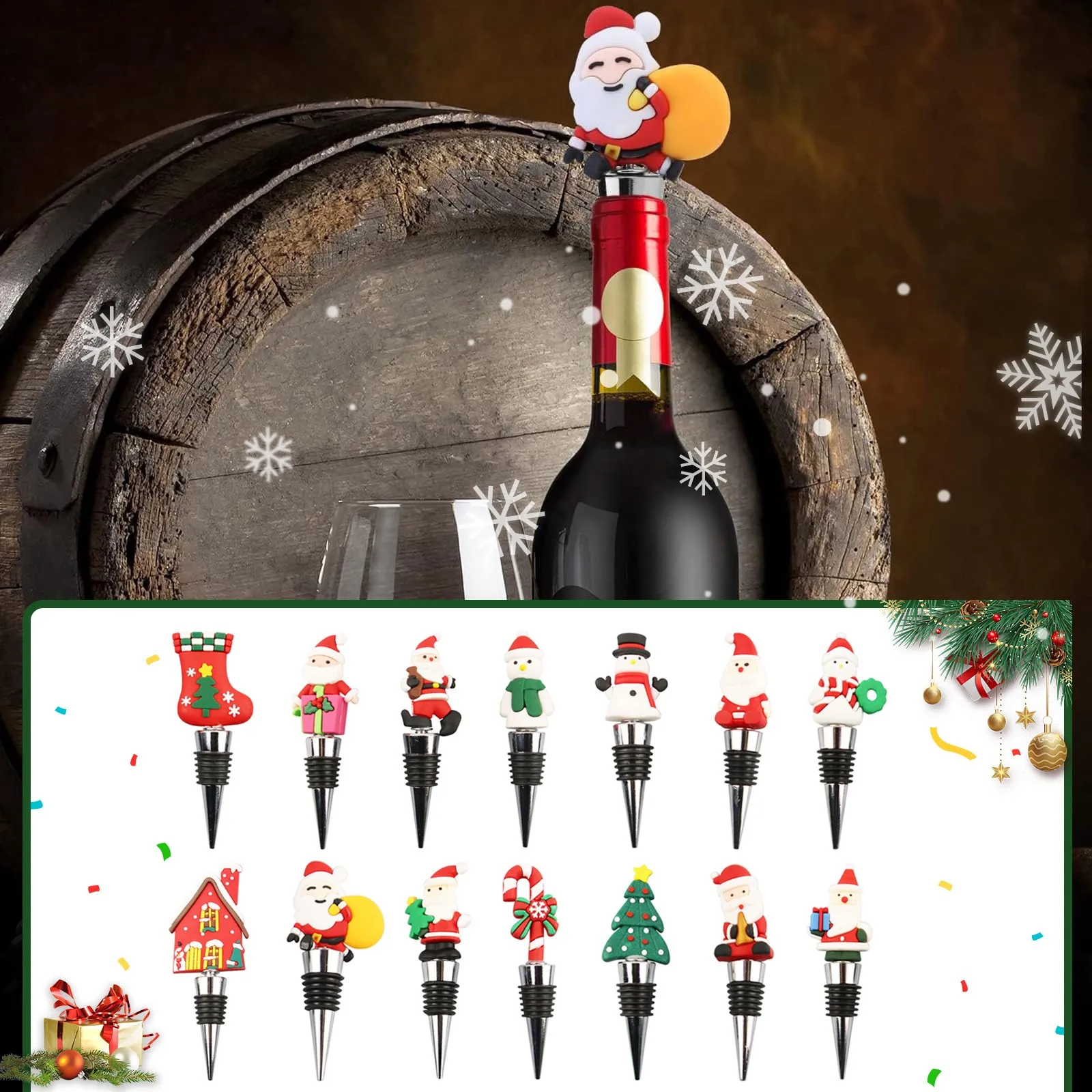 

1pc Christmas Gifts Wine Stopper Bar Party Decoration Crafts Snowman Fresh-Keeping Wine Champagne Stopper Home Bar Bottle Decor