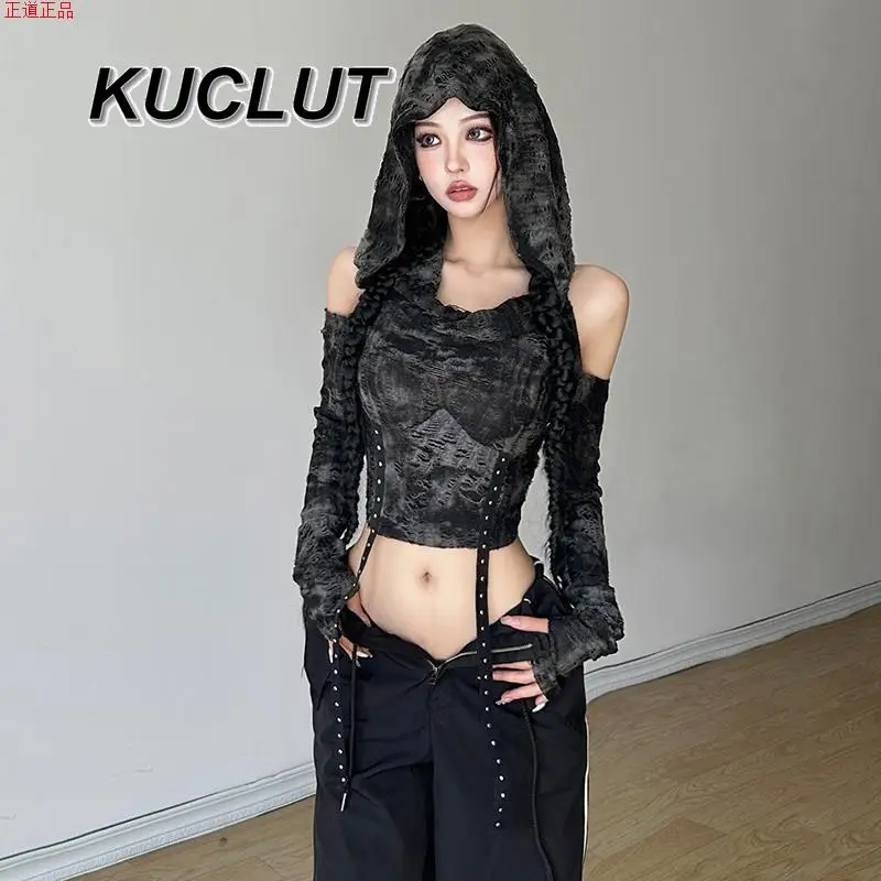 

Sweet and Spicy Jazz Dance Clothing Women's Short Tshirts Spring and Summer Y2k Hooded Blouse Fashion Long Sleeve T-shirt
