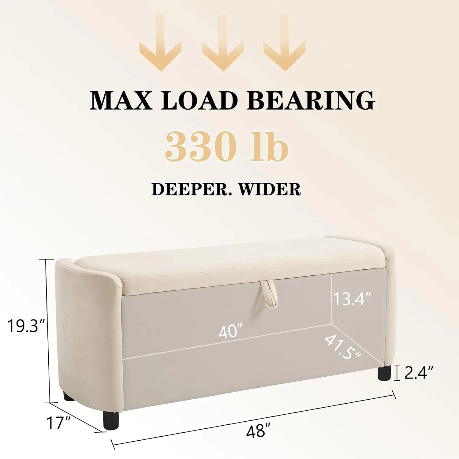 Large Storage Ottoman Bench, 48 Inch Upholstered Footstool With Hidden Compartment For Living Room Bedroom, Beige, Customized
