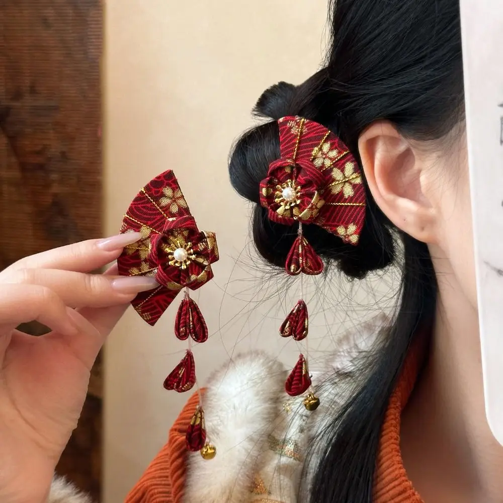 

Simple Bell Kimono Sakura Hairpin Sakura Cloth Tassel Fan Hair Clip Ancient Style Flower Hanfu Fan Hair Clip Children