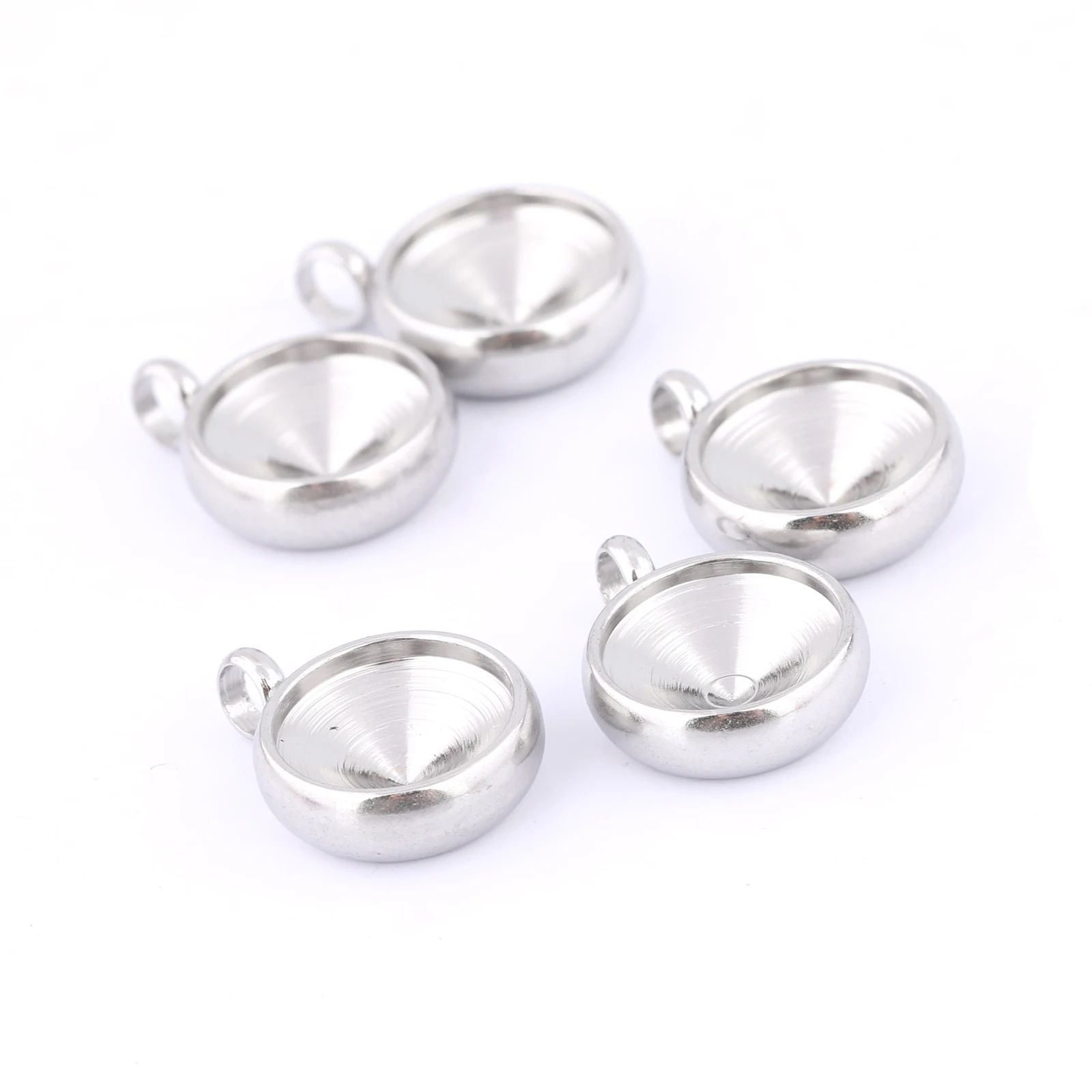 20pcs Stainless Steel Earring Base Settings For 8mm Pointback Crystal Stones Diy Charm Pendant Bezel Trays For Jewelry Making