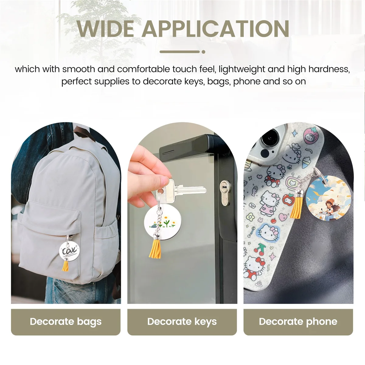 

SUNR 240 Pieces Sublimation Blanks Keychain Set Round Key Rings Sublimation Ornament Blanks Heat Transfer Keychain Tassels