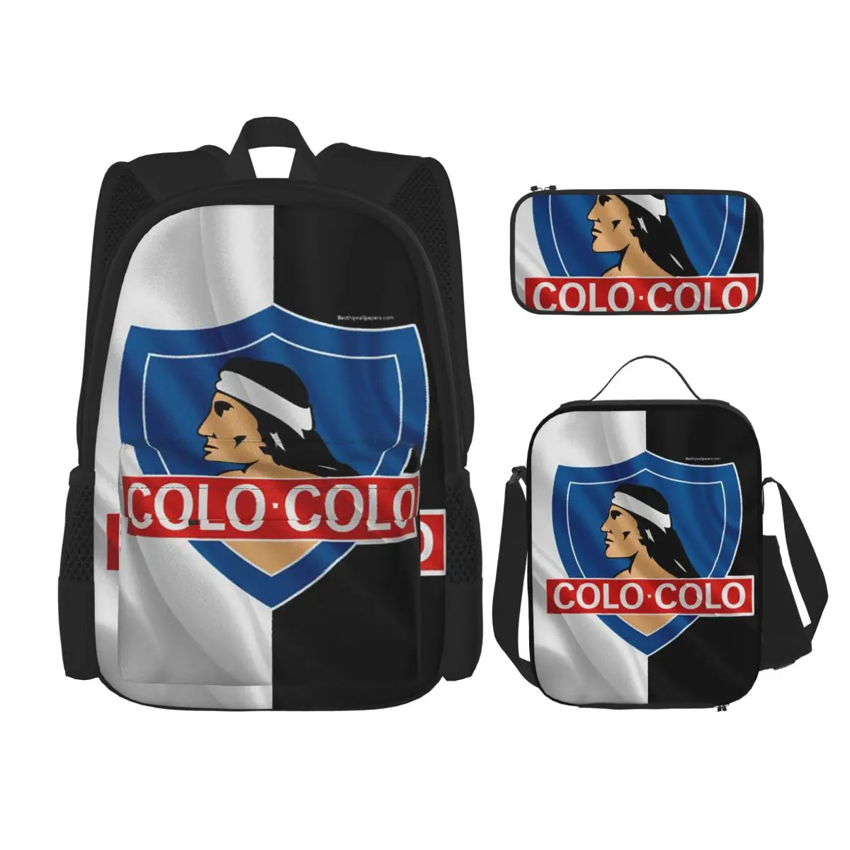 Mochilas Escolares Infantiles Social Y Deportivo Colo-Colo, Bolsa para el Almuerzo, Estuche para Lápices, Juego de Tres Piezas