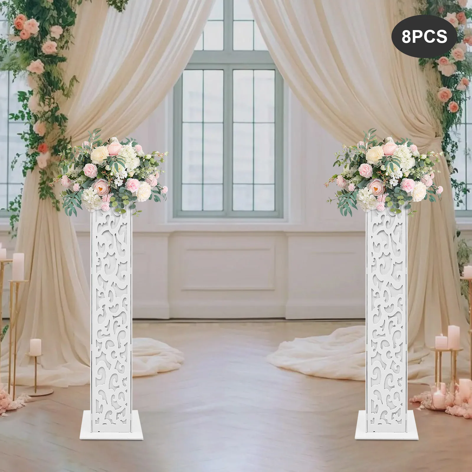 8 قطع من أعمدة الزهور المجوفة البلاستيكية مع أضواء LED نمط سحابة الزخرفية أعمدة الزفاف لديكور حفلة عيد الميلاد #2