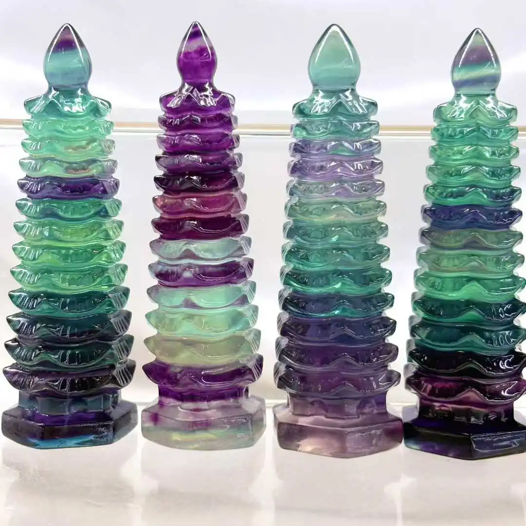 

8cm Thirteen-story Wenchang Tower Natural Fluorite Crystal Pagoda Of Cultural Prosperity Student Gift Study Decor
