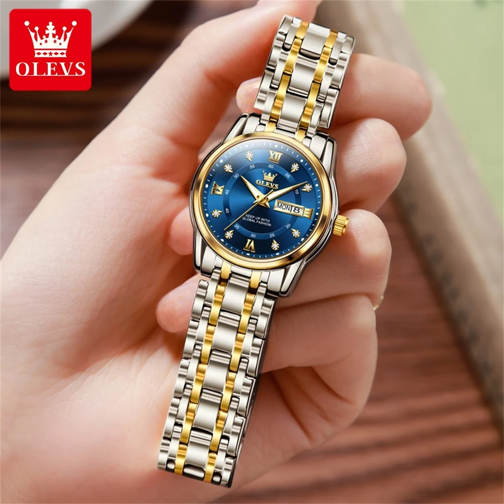 OLEVS 2024 Fashion Business Women Watch Luxury Quartz Diamond Dial Stainless Steel Waterproof Elegant Ladies Watch Reloj Mujer