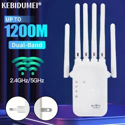 Repetidor WiFi de 1200Mbps, amplificador inalámbrico de banda Dual, Red de 2,4G y 5GHz, amplificador de señal de largo alcance para el hogar y la Oficina