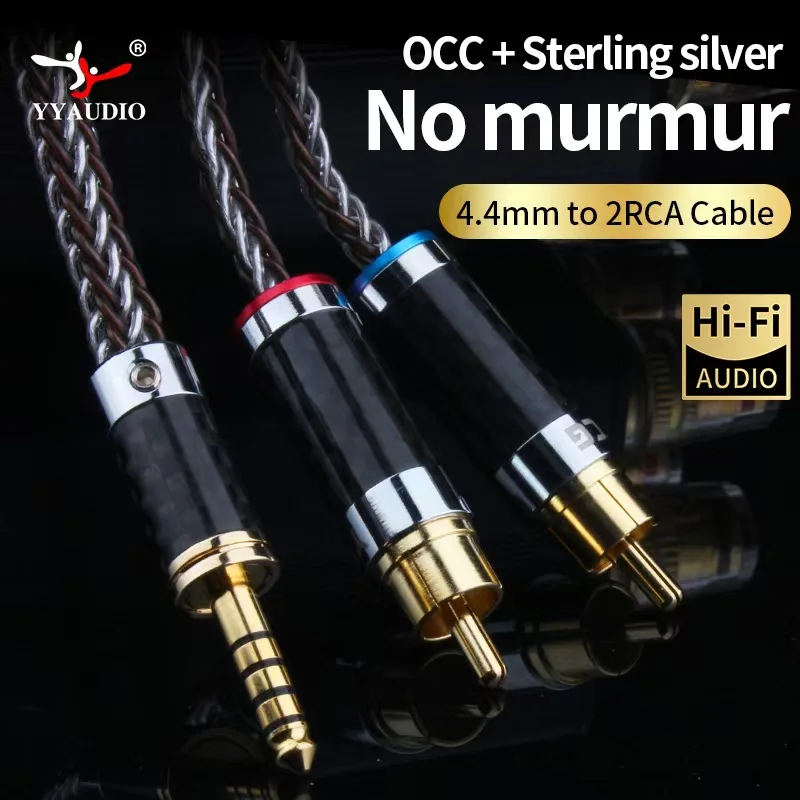 HIFI OCC+Sterling Silver 4.4mm to 2RCA Aux Audio Cable High Grade 4.4mm Jack to 2RCA Cable for Headphone Speaker Amplifier