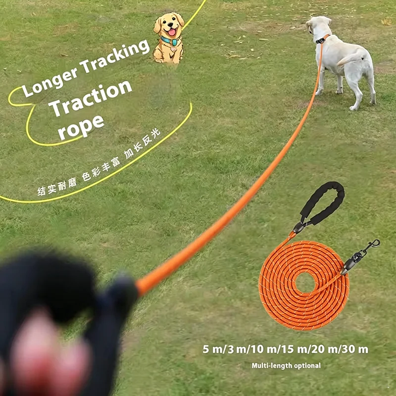 3M-50M Reflective Dog Leash With Comfortable Padded Handle Heavy Duty Traction Rope For Strong Dogs - Enhance Safety And Contr