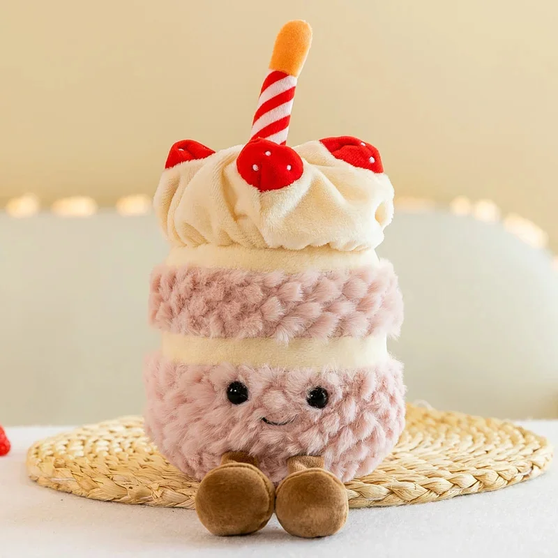 23cm Cartoon Birthday Cake peluche Doll nuova torta da Dessert creativa con candele bambole di peluche decorazione per la casa per torte di compleanno per bambini