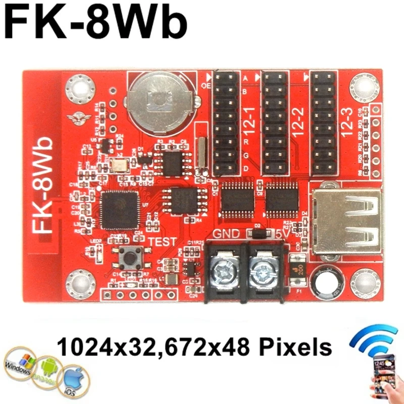 FK-8Wb Wifi Led Control Card 672x48 Pixels Wireless P10 Scrolling Message Controller Support PC Android Phone Sending Info