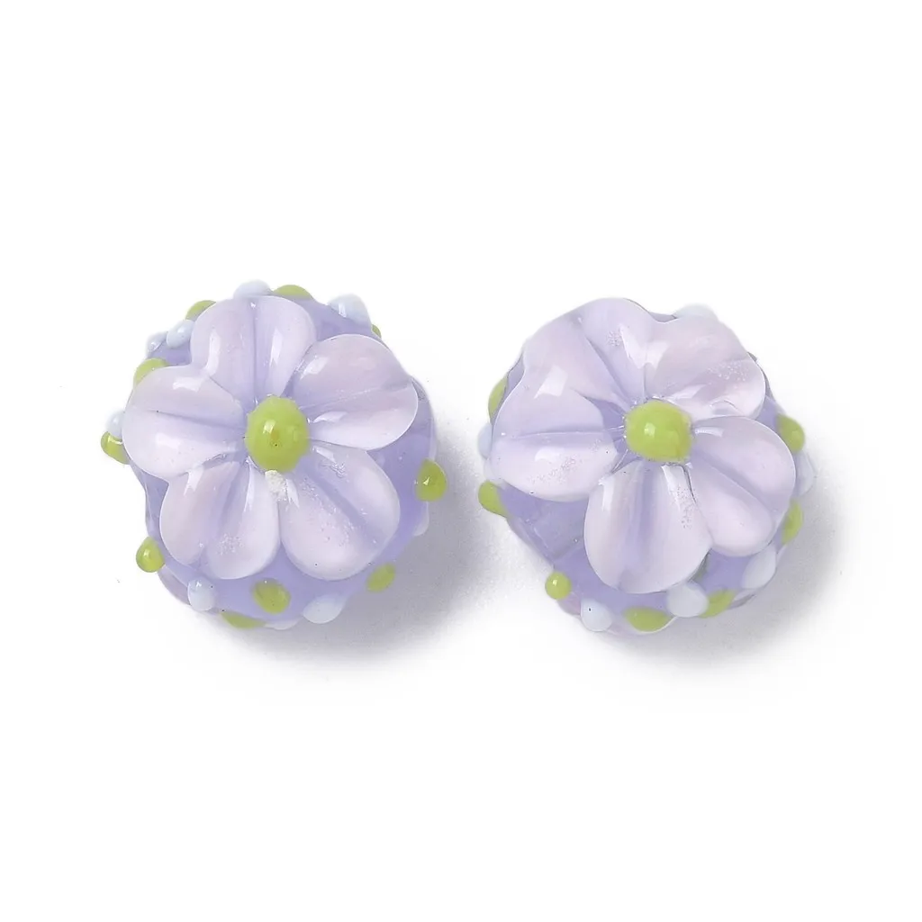 

20pcs Handmade Lampwork Enamel Beads Bumpy Round with Flower Loose Beads for Diy Jewelry Making Bracelet Necklace Accessories