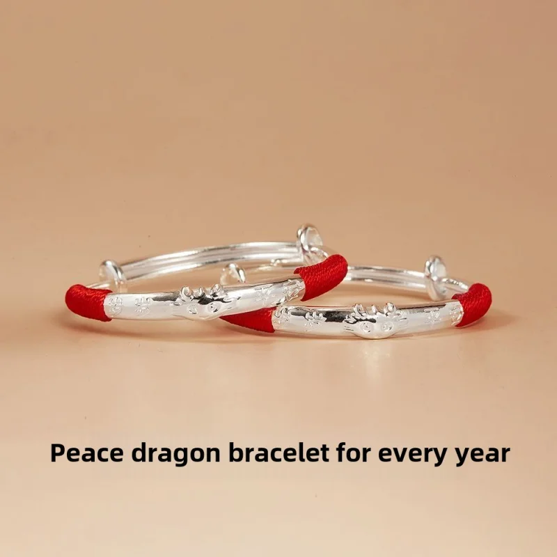 

Sterling Bracelet925Foot Silver Rabbit Long Life Lock Dragon Baby Child Full Month Birthday Gift