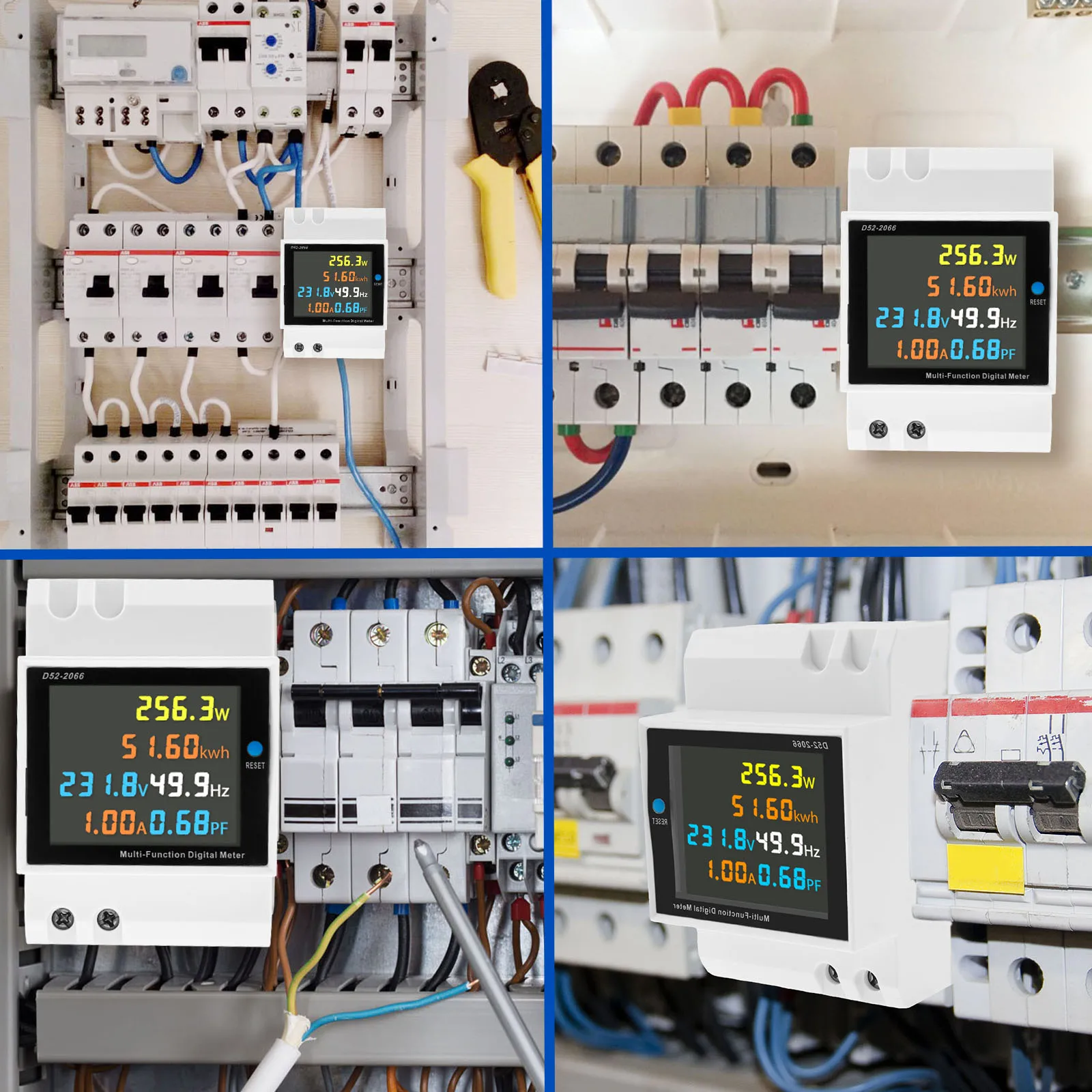 Single Phase Energy Meter Din Rail Electricity Usage Monitor AC 40-300V 100A Voltmeter Ammeter Watt Kwh Frequency Power Meter