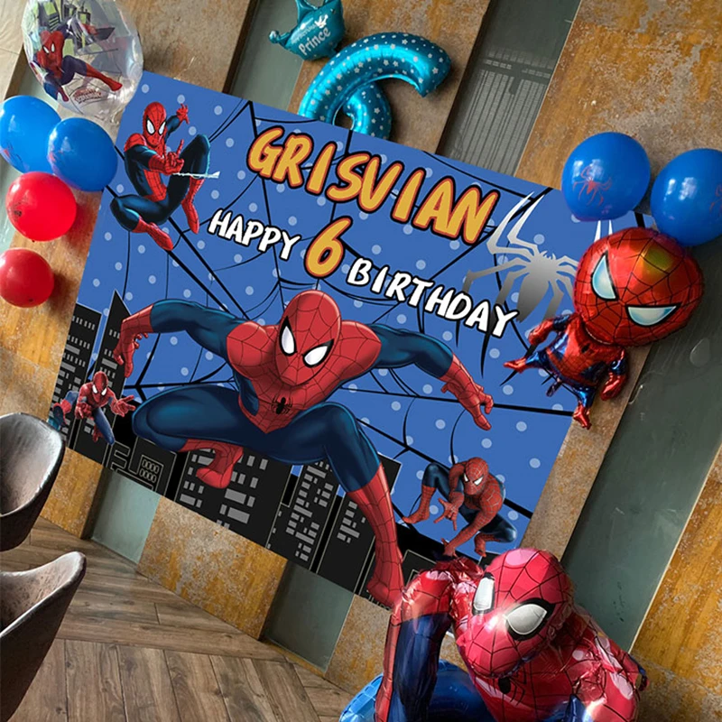 Spiderman Iron Man Happy Birthday Decoration Photo Backdrop Party Supplies Baby Shower Personalized Name Party Background Cloth