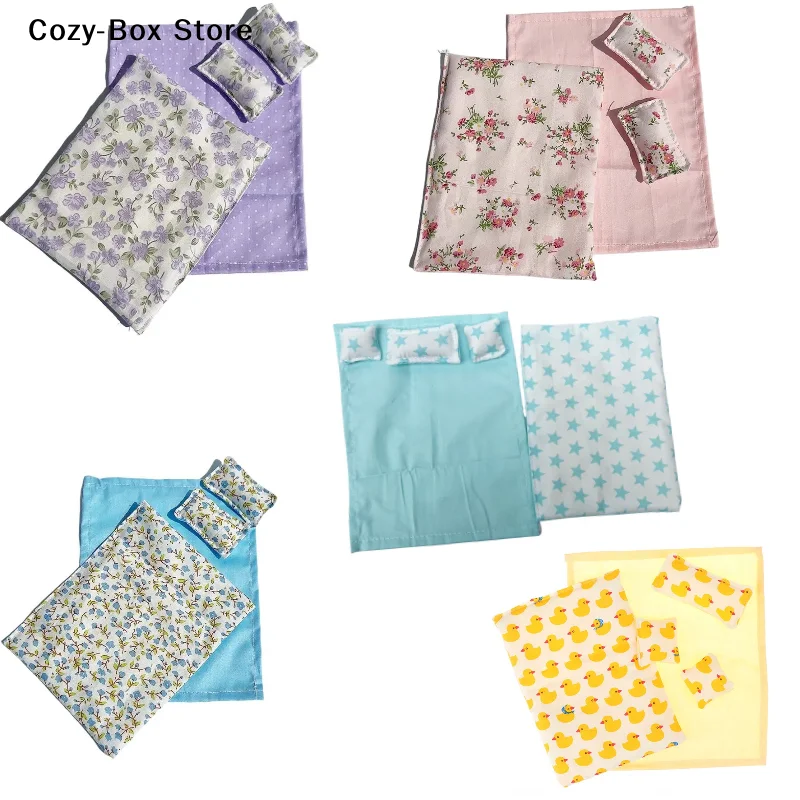 [ZY]1/12 Miniature Bed 4Pc/Set Dollhouse Bed Bed Sheet Quilt Pillow Quilt Cover Bedding Set Doll Bedroom Decoration Toy[ZY]