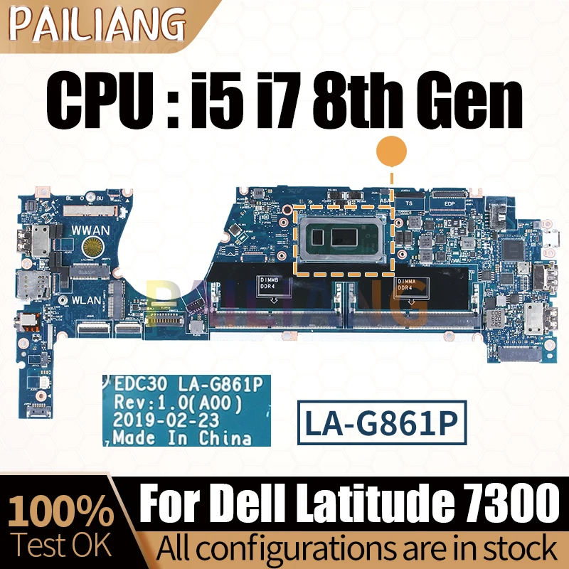 For Dell Latitude 7370 Notebook Mainboard Laptop LA-G861P 0HX8XK 09XFPT 0TCDGC 0HX8XK i5/i7 8th Gen CPU Motherboard Full Tested