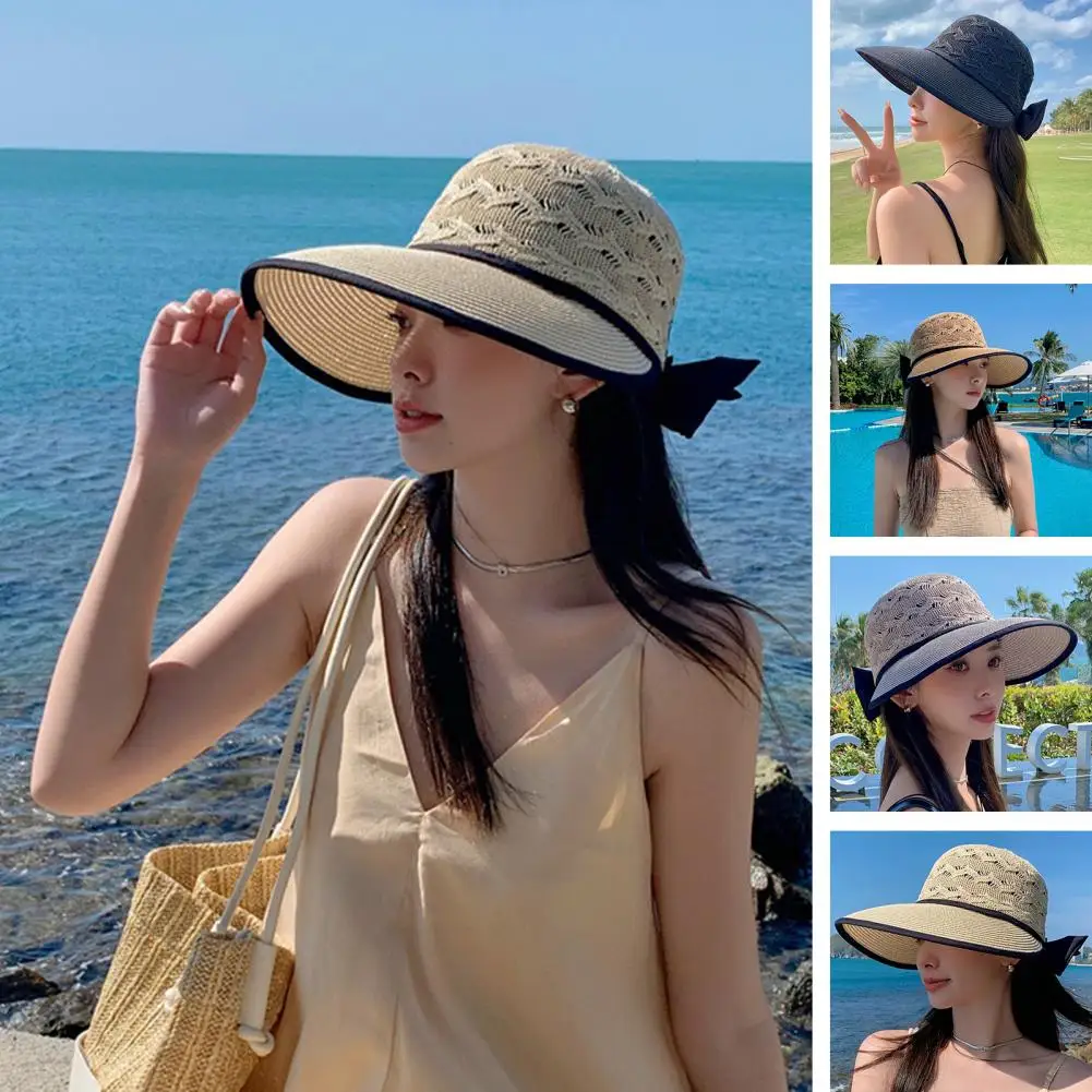 Delicate Summer Sun Visors Fishing Hat Headwear Beach Hat Wide Large Brim Pure Color Beach Hat Fashion Accessories