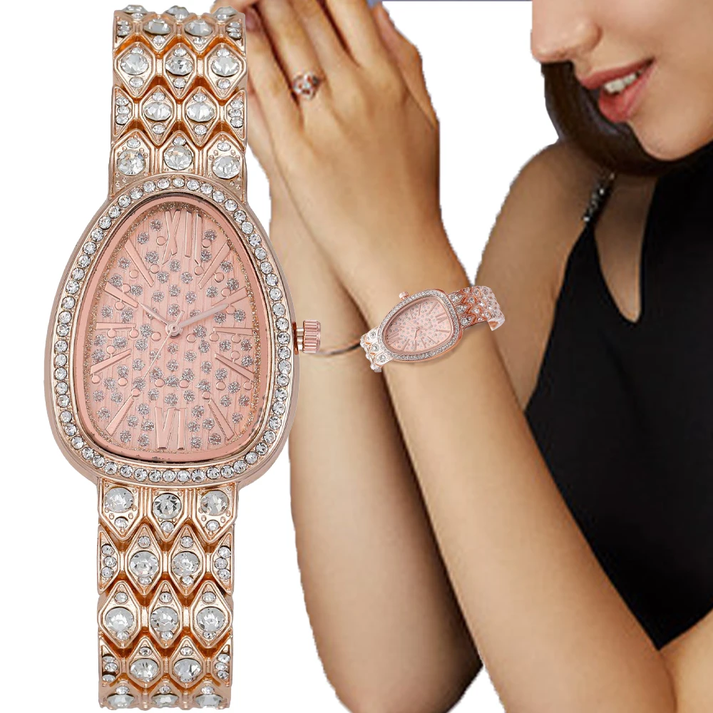 Luxury Women's Watch Metal Strap Fashion Temperament Dove Egg Rhinestone Inlay Full Diamond Strap Quartz Watch for Women Clock