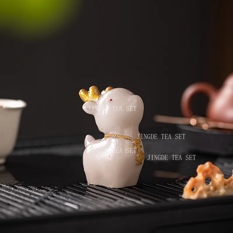 Chameleon Deer Tea Pet Desktop Tea Playing Ornaments Chinese Bonsai Decoration Household Cute Tea Ceremony Accessories