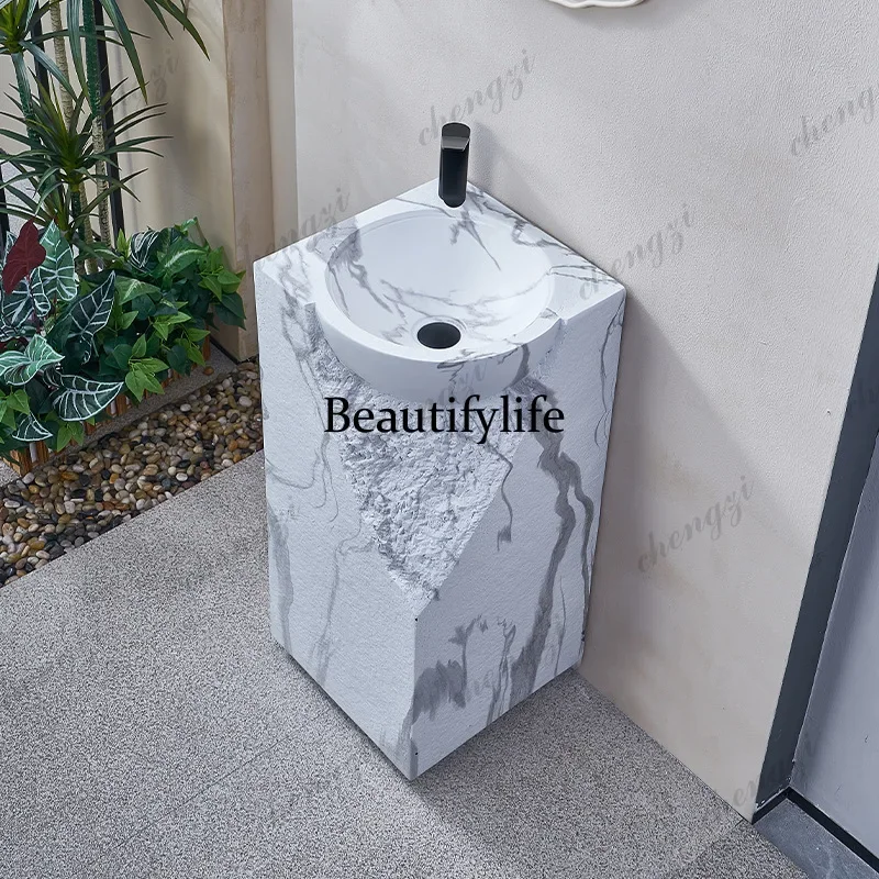 TTT  Column Basin Creative Column Washbasin Floor-to-ceiling integrated artificial stone pillar basin