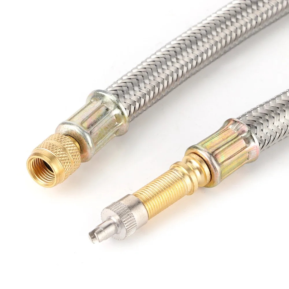 2PCS Stainless Steel Braided Tire Valve Stem Extension Two Lengths: 250mm / 300mm Brass Fitting Valve Stem Hose Adapter