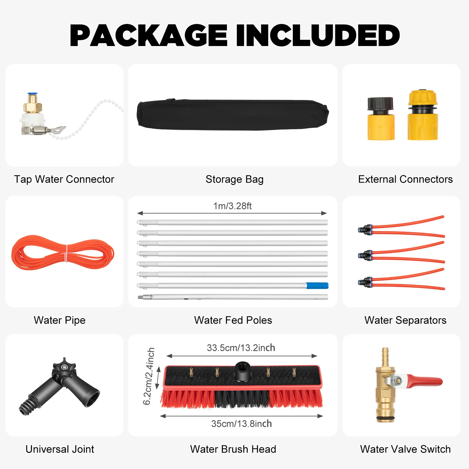 24.3FT Window Washing Pole Cleaner Kit,Water Fed Pole Cleaning,180° Outdoor High-Window Cleaning Window Washing Kit