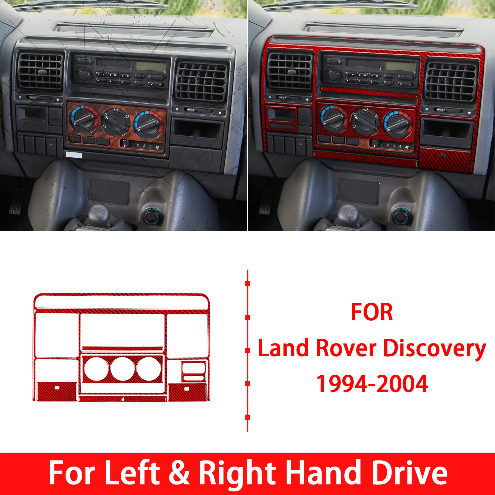 Red Carbon Fiber Console Trim Panel Kit For Land Rover Discovery 1994-2004 Car Interior Decorative Set (7pcs)