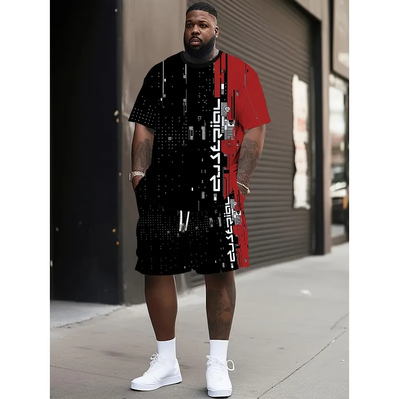2025 Men's Summer 3D Printed Short Sleeved T-shirt Shorts Set Casual Sports Breathable Outdoor Casual Daily Street Wear