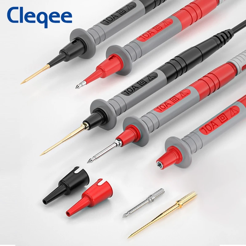 Cleqee P1308B 18pcs Multimeter Test Leads Kit with Replaceable Needles Alligator Clips 4mm Banana Plug to test Hook Clips Set