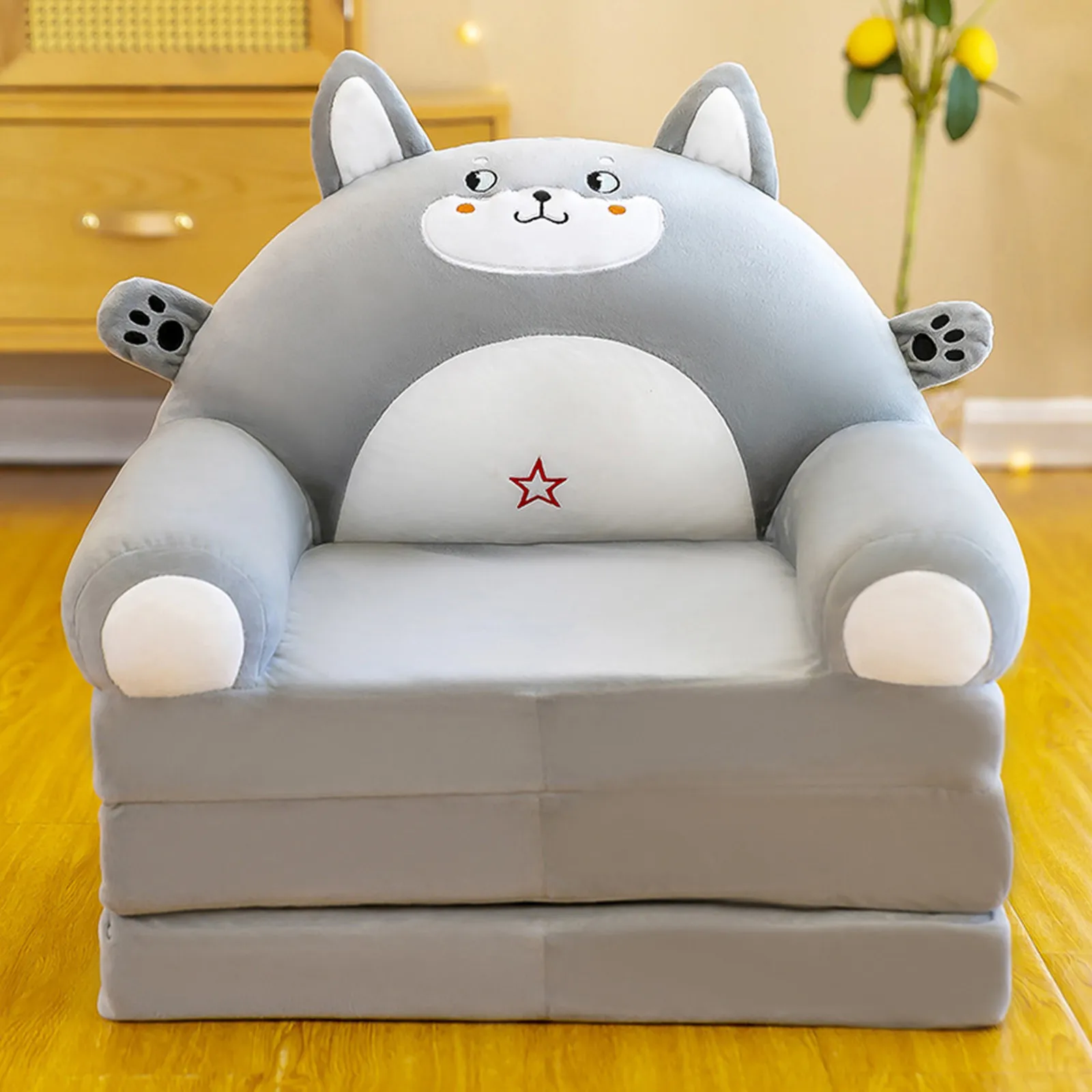 H Foldable Kids Sofa Backrest Armchair 2 In 1 Foldable Children Sofa Cute Cartoon Lazy Sofa Children Flip Open Sofa Bed For