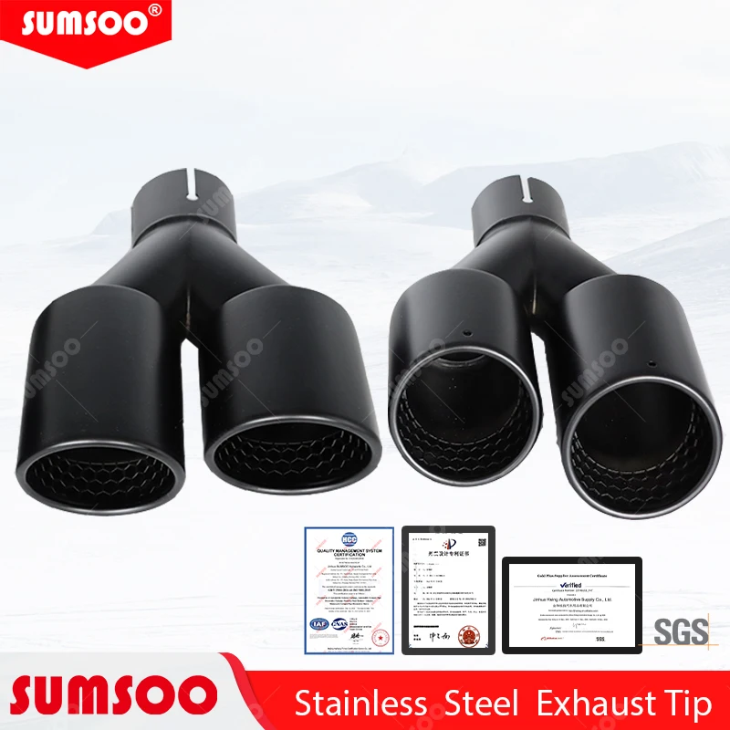 

1 шт., оригинальные двойные автомобильные аксессуары, 89 мм, 101 мм, матовый черный, из нержавеющей стали, наконечник выхлопной трубы автомобиля, модификация глушителя с двойным концом