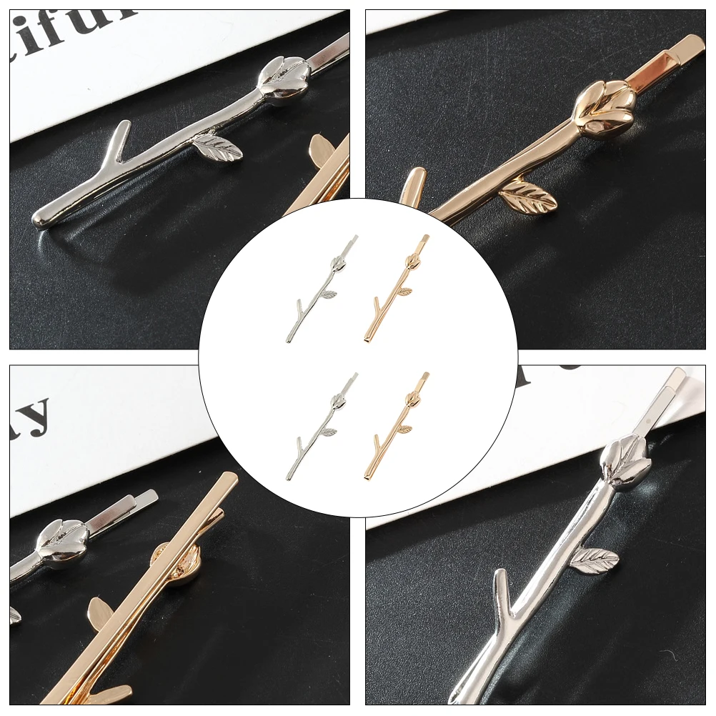 

4 pcs Vintage Alloy Hair Clip Durable Anti-Rust Branch Modeling Fashion Headdress for Party Wedding Festival Daily Wear Hairpin